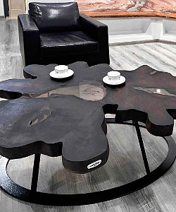 стол из поперечного слэба морёного дуба на металлическом подстолье