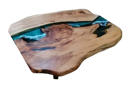 Журнальный столик с эпоксидной рекой и деревянном подстольем